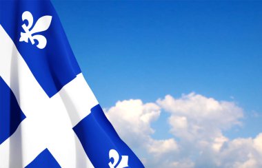 Gökyüzünün arka planında Quebec bayrağı. Quebec Günü için arka plan. EPS10 vektörü