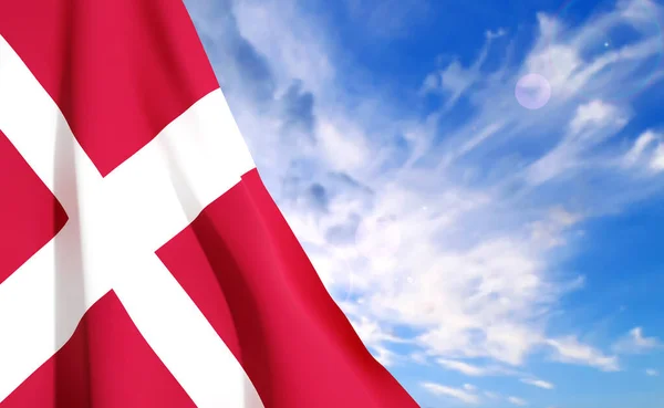 Σημαία Της Δανίας Στο Φόντο Του Ουρανού Πατριωτικό Υπόβαθρο Διανυσματικό — Διανυσματικό Αρχείο