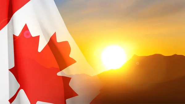 Kanada Bayrağı Dağlarda Gün Batımına Karşı Eps10 Vektörü — Stok Vektör