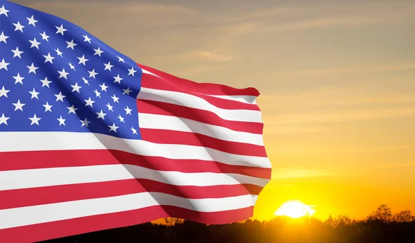 Amerikai Egyesült Államok Zászlója Naplemente Ellen — Stock Fotó