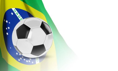 Beyaz arka planda Brezilya bayrağı olan futbol topu. EPS10 vektörü