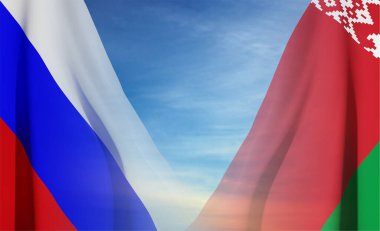 Belarus bayrağı, arkasında Rusya bayrağı var. EPS10 vektörü