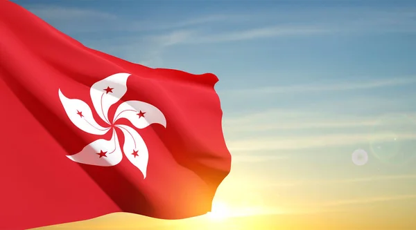 Hong Kong Zászló Naplemente Ellen Eps10 Vektor — Stock Vector