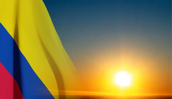 哥伦比亚的国旗挡住了日落 Eps10病媒 — 图库矢量图片