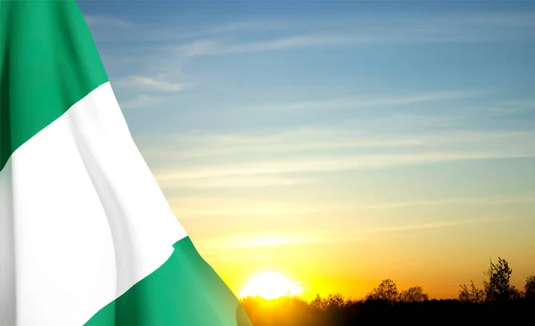 Nigerias Flagg Vakker Fargerik Solnedgang Patriotisk Bakgrunn – stockfoto