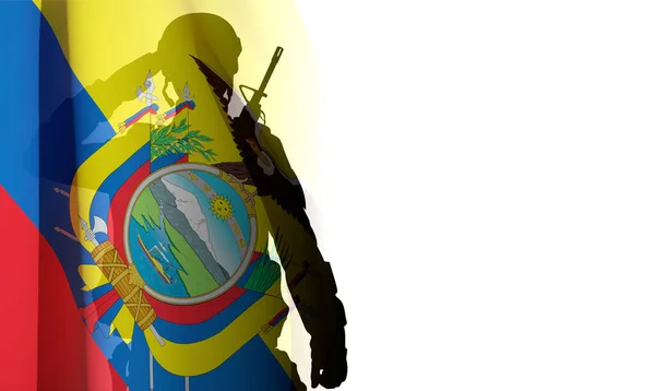 Silueta Soldado Con Bandera Ecuador Sobre Fondo Blanco —  Fotos de Stock