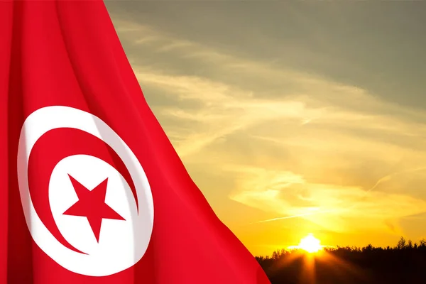 Bandeira Tunísia Contra Pôr Sol Fundo Patriótico — Fotografia de Stock