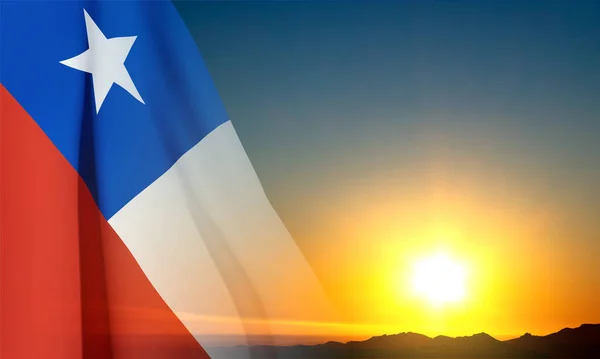 Bandera Chile Contra Puesta Del Sol Eps10 Vector — Vector de stock