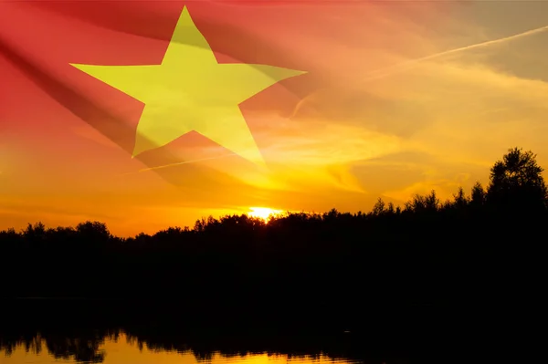 Flag Vietnam Transparency Sunset — Stock Photo, Image