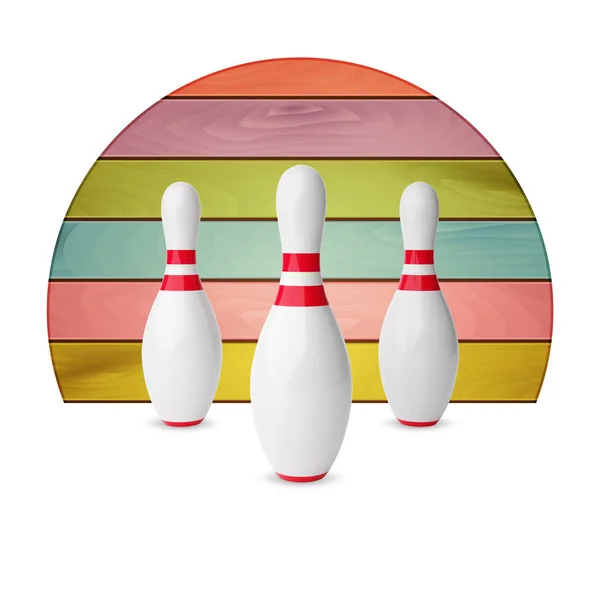 Épingles Bowling Avec Texture Bois Couleur Sur Fond Blanc Vecteur — Image vectorielle
