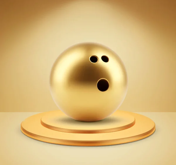 Altın Bowling Topu Podyumda Bowling Yarışmasını Kazananlar Konsepti Eps10 Vektörü — Stok Vektör