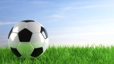 Futbol sahasında futbol topu. 3d oluşturma