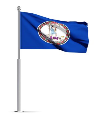 Virginia bayrağı beyaz arka planda izole edilmiş. 3d oluşturma