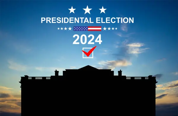 Presidental Election 2024 Banner White House Usa Flag Sunset — Stock Photo, Image