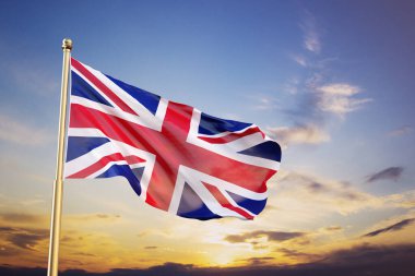 Gün batımına karşı Birleşik Krallık bayrağı. Vatanseverlik geçmişi
