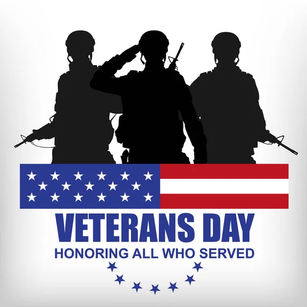 Veteranen Dag Poster Silhouetten Van Amerikaanse Militairen Eps10 Vector — Stockvector