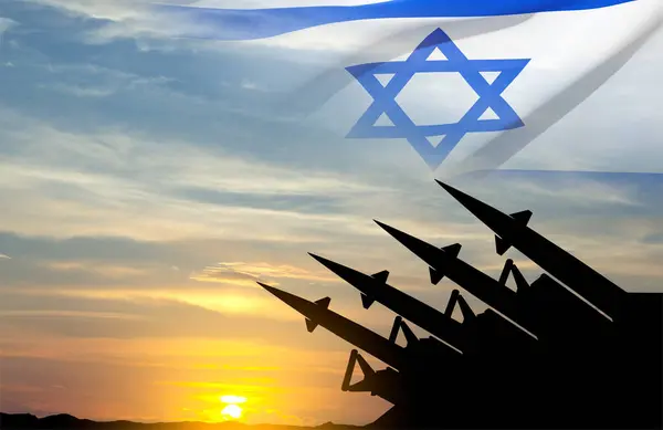 Strategische Raketten Met Israëlische Vlag Tegen Zonsondergang — Stockfoto