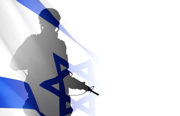 Silhouette of soldier with Israel flag on white background. Concept - armed forces of Israel. EPS10 vector