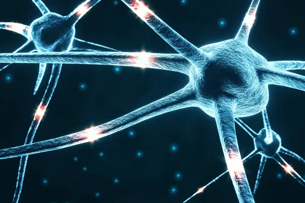 神经元细胞与发光的链接结 3D渲染 — 图库照片#