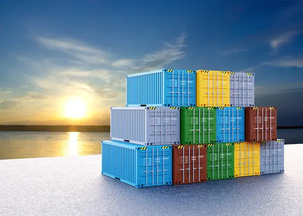 Stack of containers cargo ship import or export. Cargo freight shipping of container logistics industry