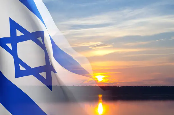 Israel Fahne Mit Davidstern Himmel Banner Mit Platz Für Text — Stockfoto