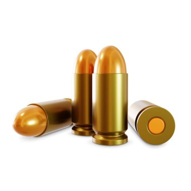 9mm 'lik mermiler beyaz arka planda izole edilmiş. 3d oluşturma