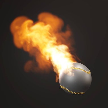 Siyah arka planda ateşte beyzbol topu. 3d oluşturma