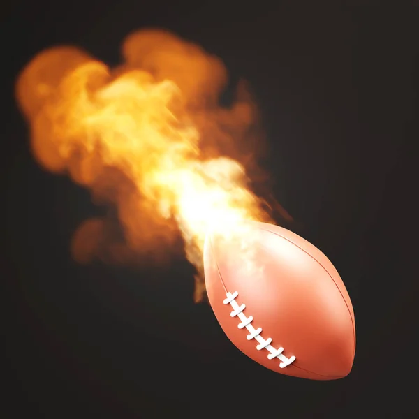 American football ball in the fire on black background. 3d-rendering