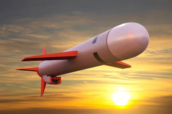 Tomahawk cruise missile against the sunset. 3d-rendering