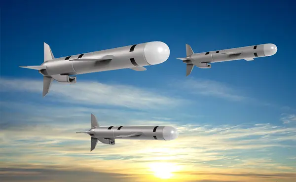 Three Tomahawk cruise missile at the sky. 3d-rendering