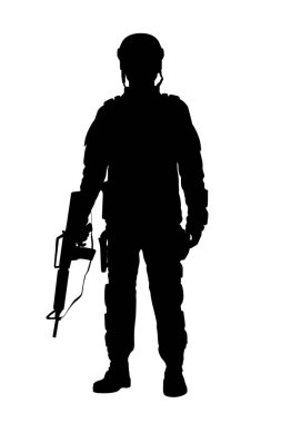 Beyaz arka planda izole edilmiş bir askerin silueti