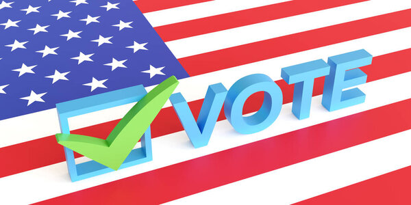 Президентские выборы 2024 года дизайн фона с флагом США. 3D-рендеринг