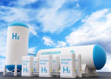Hidrojen yenilenebilir enerji üretimi. Temiz elektrik için hidrojen gazı. 3d oluşturma