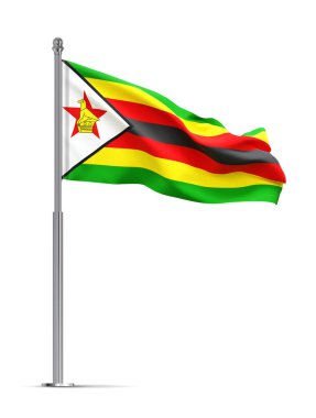 Beyaz arka planda Zimbabwe bayrağı var. 3d oluşturma