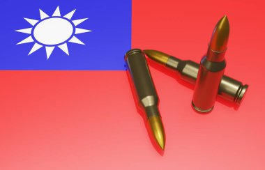 Tayvan bayrağı ve tüfek fişeği. 3d oluşturma