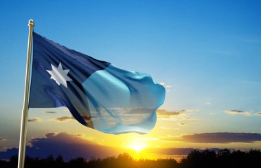 Günbatımına karşı Minnesota Birleşik Devletleri bayrağı. 3d oluşturma