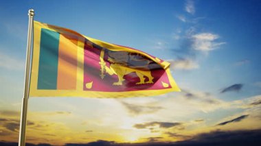 Sri Lanka bayrağı günbatımına karşı rüzgarda sallanıyor