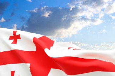 Gökyüzünün arka planında Georgia bayrağı. Bağımsızlık Günü veya Ulusal Tatil Konsepti
