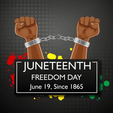 Haziran Özgürlük Günü posteri. 19 Haziran. Siyah arka planda kırık zincirli eller. EPS10 vektörü
