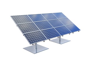 Solar panels with sky reflection isolated on white background. Renewable solar energy. Alternative energy. 3d-rendering clipart