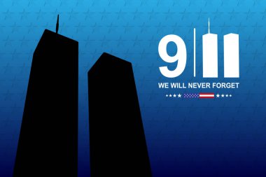 İkiz Kulelerin Silueti. Vatanseverlik Günü afişi. 9.11.2001. EPS10 vektörü
