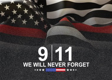 09.11.2001 Amerikan Vatanseverlik Günü afişi. İnce kırmızı çizgi bayrağı. 3d oluşturma
