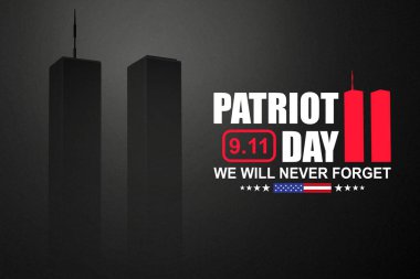 09.11.2001 Amerikan Vatanseverlik Günü afişi. Siyah arka planda İkiz Kulelerin Silueti. EPS10 vektörü