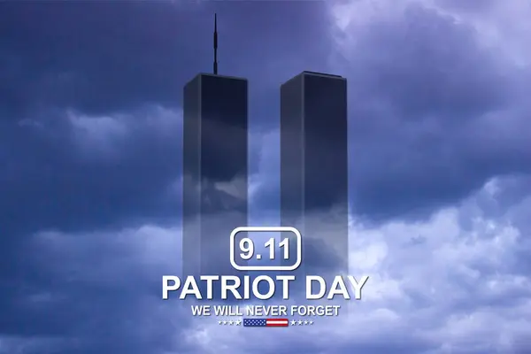 stock image Silhouette of Towers on background of cloudy sky. 09.11.2001 American Patriot Day banner. We will never forget