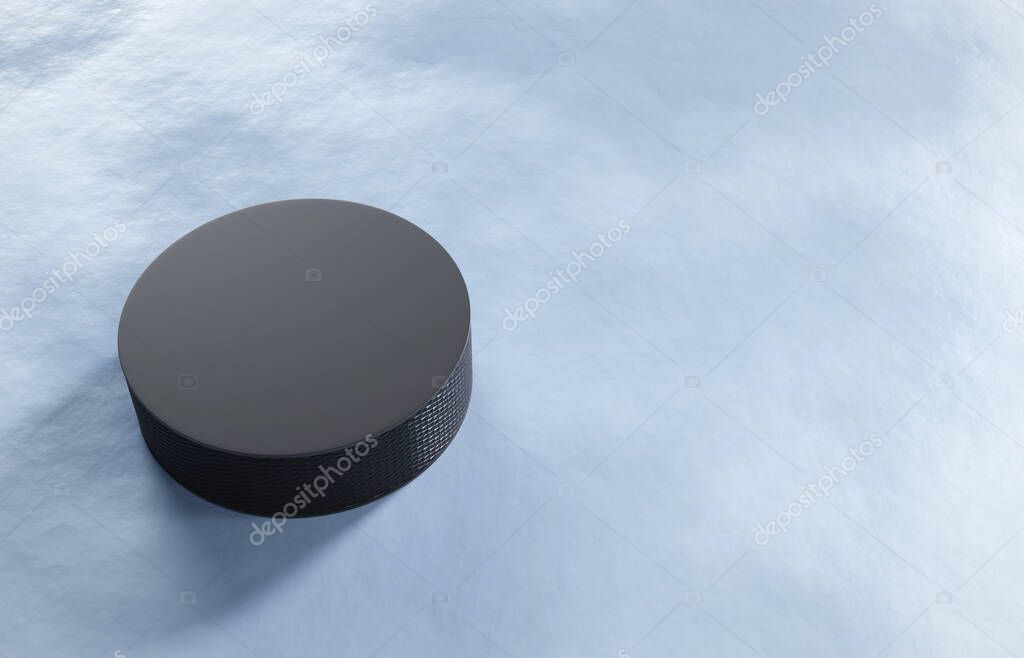 Hockey puck on ice. 3d-rendering