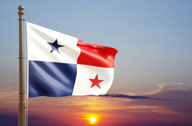 Panama bayrağı gün batımına karşı. Ulusal Tatil Konsepti