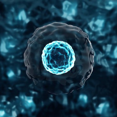 Kök hücre araştırması. Kök hücreler mikroskop altında. Hücresel Terapi. 3d oluşturma