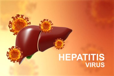 Parlak arka planda virüs hücreleri olan insan karaciğeri. Hepatit hastalığı kavramı