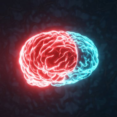 Glowing human brain on a dark blue background. X-ray hologram. Brain diseases concept. 3d-rendering clipart