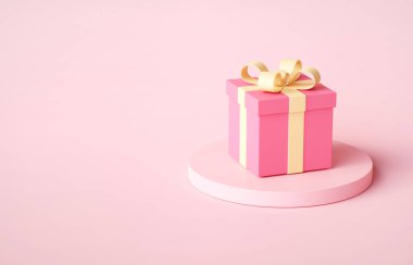 Pembe arka plandaki kaideye pembe hediye kutusu. 3d oluşturma